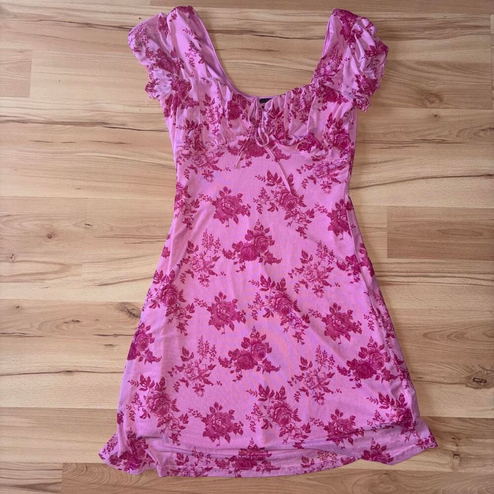 Almost Famous Pink Floral Mesh Babydoll Dress size M